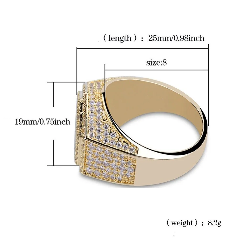 Fashion Men Rings Copper Gold Silver Color Ring Iced Out Bling Pave Cubic Zirconia Geometry Ring Charms For Men Gift