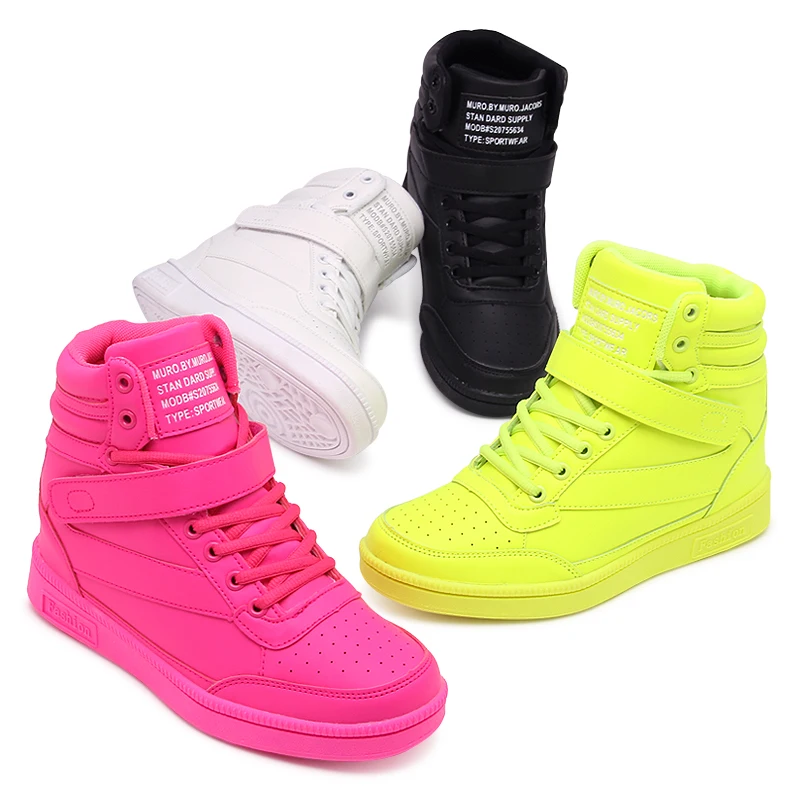 2024 Women Casual Shoes Espadrilles Platform Hidden Increasing Sneakers PU Leather Shoes Woman Breathable High Top White Shoes