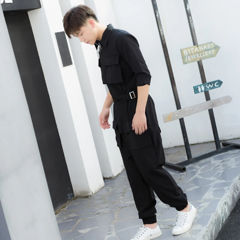 Hair stylist Slim-fit overalls jumpsuits, close-fitting feet, nine points pants, 9 points, jumpsuit, tide, male, Korean version,