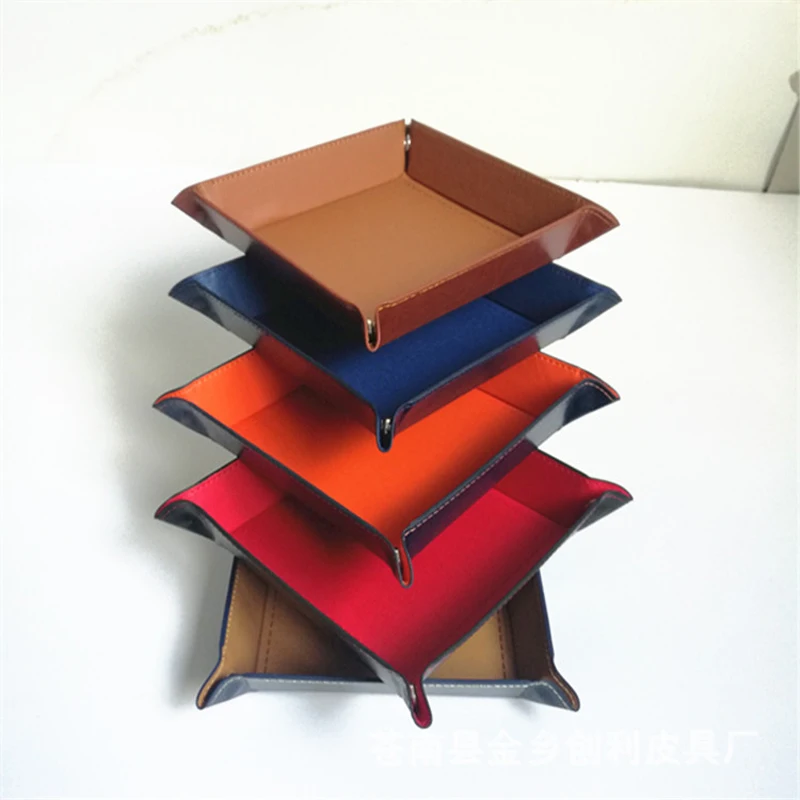 New Foldable PU Leather Felt Square Storage Tray Dice Table Games Phone Key Wallet Coin Desktop Storage Sundries Box Trays Decor