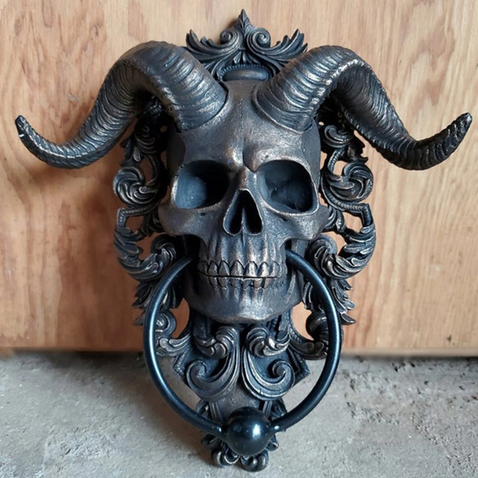 Skeleton Head Door Knocker Decor Resin Goat-headed Figure Hanger 3D Resin Punk Satan Skull Sheep Head Statue Wall Pendant Crafts