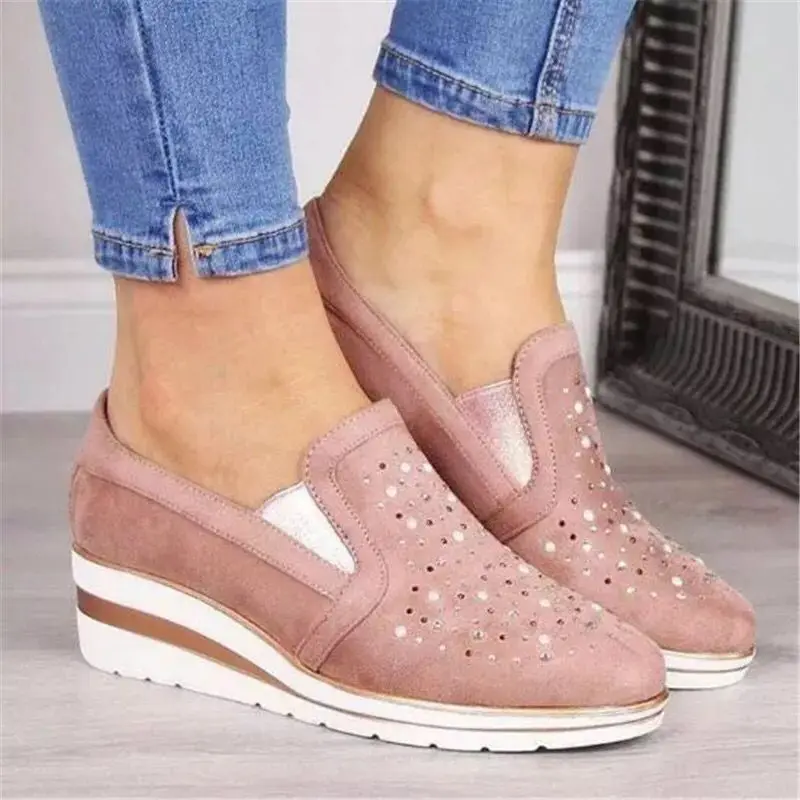 

Sparkling Casual Women's Sneakers, Vulcanized Thick Soles, Comfortable Moccasins with Crystal, Extra Large 43, New