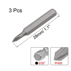 Uxcell 3pcs PH00 Phillips Bits 5/32 Inch Hex Shank Cross Screwdriver Bit Set 28mm Length S2 Screw Driver Kit Tool набор отверток