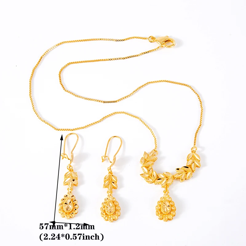 Ethiopian Dubai Jewelry Sets for Women 18k Gold Plated Copper African Necklace Earrings Sets Arab Wedding Bridal Dowry Jewelry