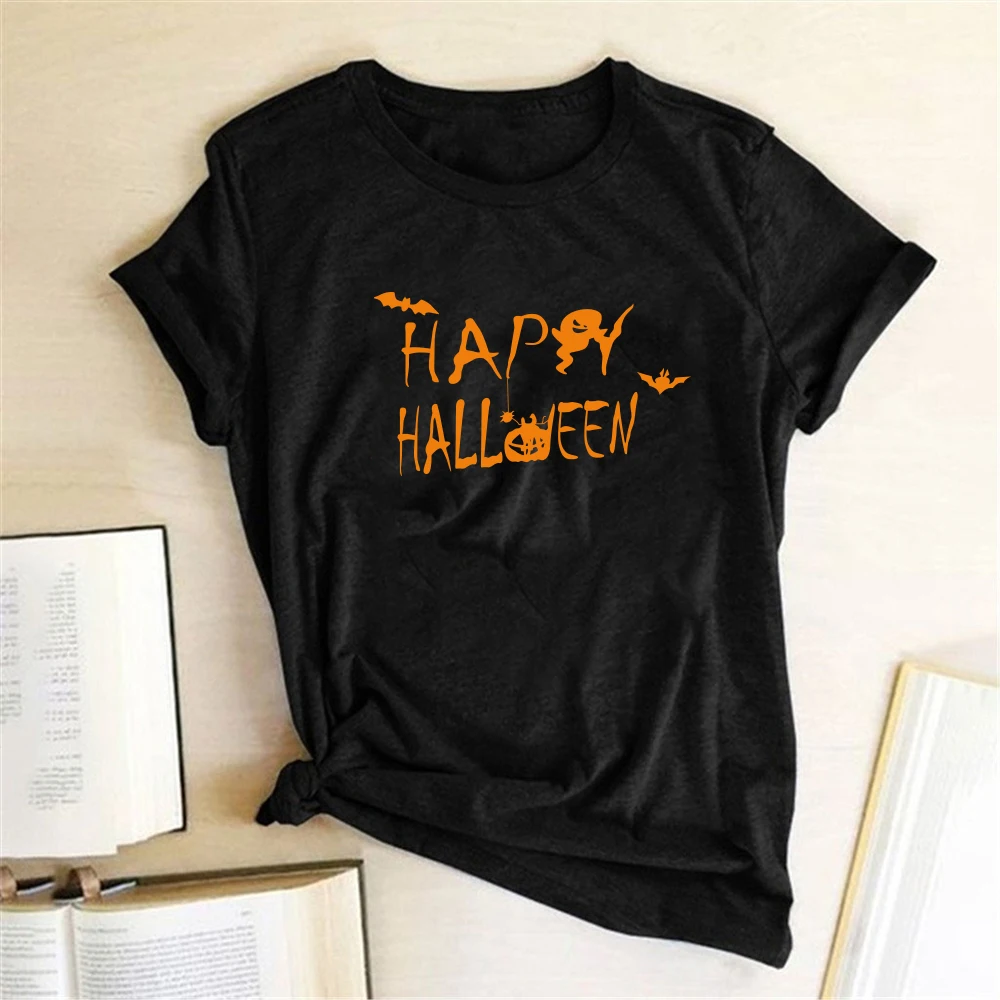 Women Aesthetic Clothes Streetwear Summer Shirts for  Loose Tops  Teens Happy Halloween Pumpkin Spooky Printed T-shirts