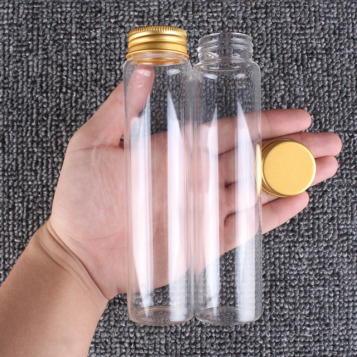 6 pieces 120ml 37x150mm Transparent Glass Bottles with Gold Aluminum Caps Glass Jars for DIY Crafts Wedding Favors