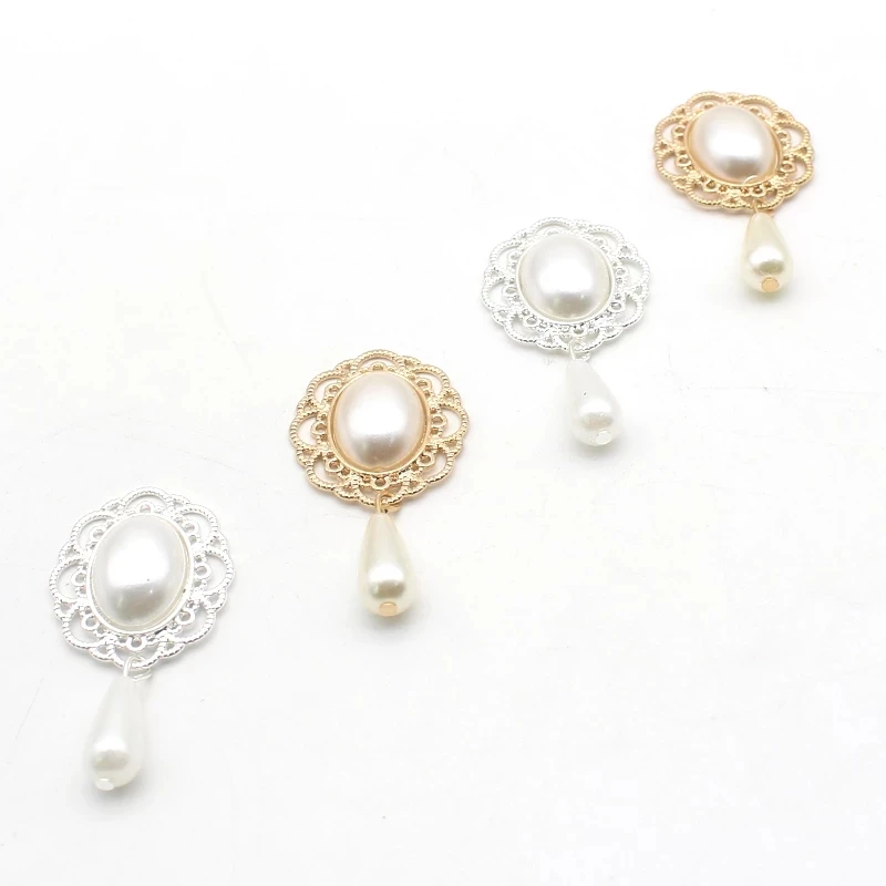 YWXINXI 10Pcs alloy oval pearl flat button accessories, DIY handmade clothing romantic wedding decoration jewelry crafts