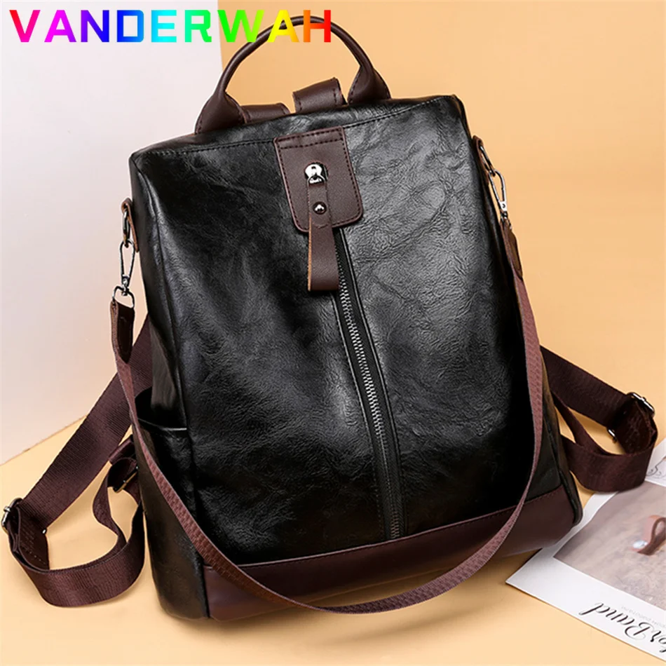 Vintage Female Leather Backpacks 3 In 1 Women Anti-theft School Bags for Teenage Girls 2024 Travel Back Pack Mochila Feminina