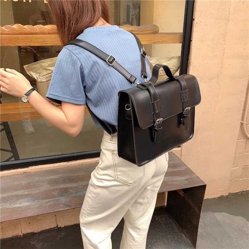 Korean preppy style student school bag pu leather female messenger bags vintage multifunctional Women shoulder bag ladies Totes