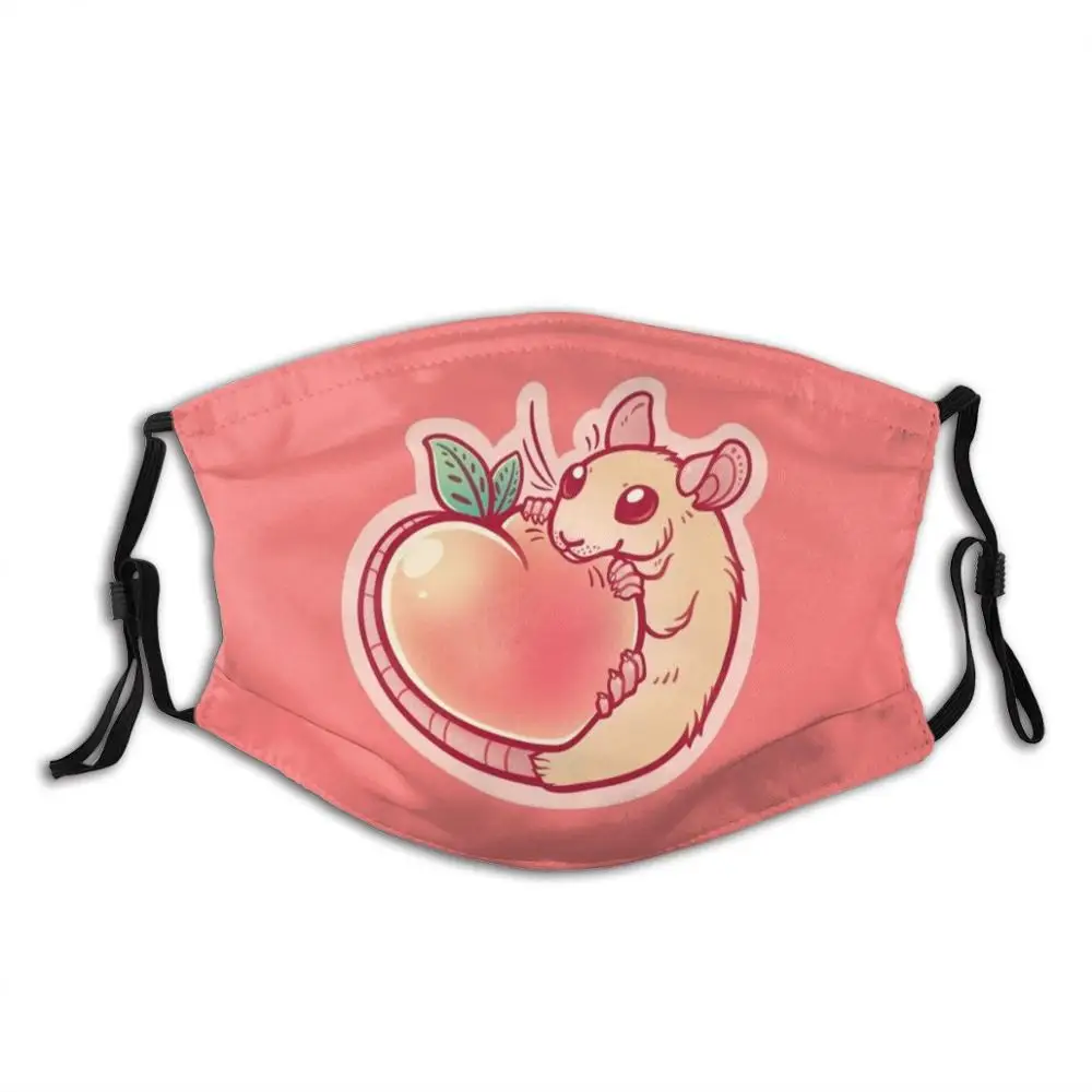 Peachy Rat Print Washable Filter Anti Dust Mouth Mask Rat Cute Peach Fruit Rodent Animal Pet Pastel Heart Love Champagne