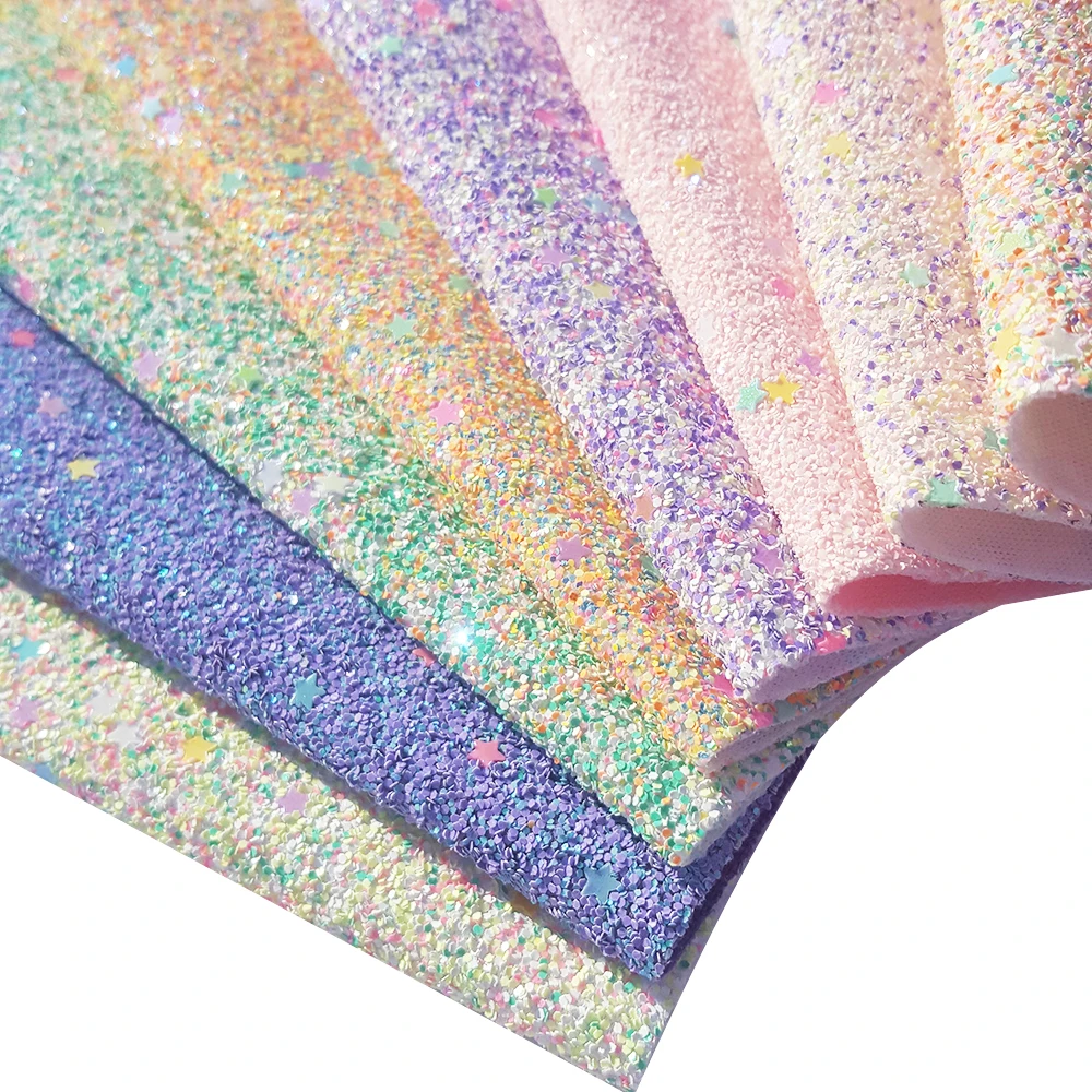 QIBU 22*30cm Colorful Faux Leather Sheet A4 Christams Chunky Glitter Fabric For Party Decoration DIY Hairbow Earring Accessories