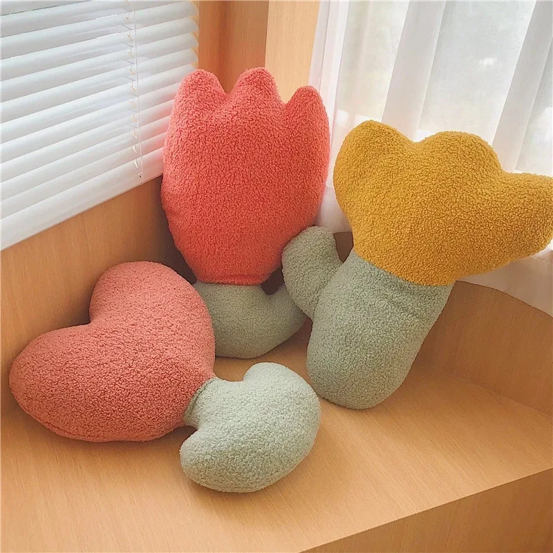 JOYLOVE Cushion Ins Cute Tulip Flower Pillow Teddy Velvet Shaped Decoration Sofa Toy Cushion Nordic style tulip pillow plush toy