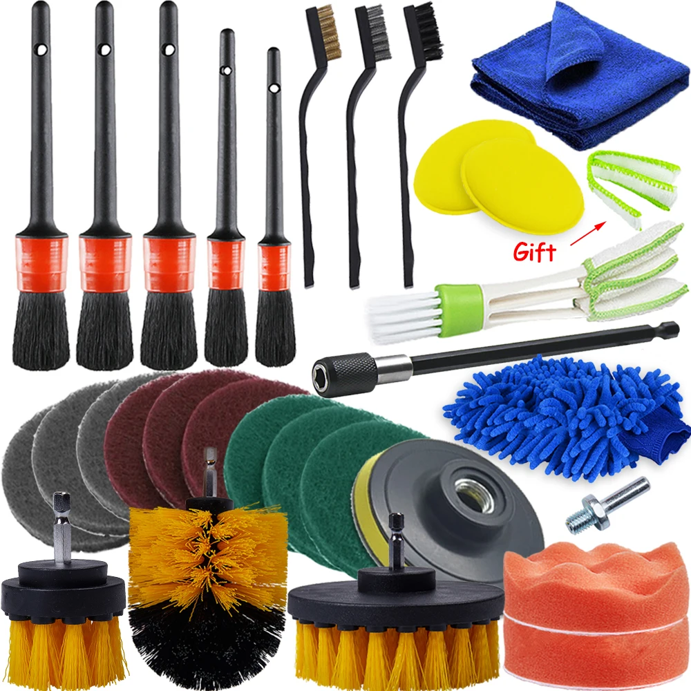 Detailing Brush Set Power Scrubber Drill Brushes Car Detail Brush For Air Vents Car Polish Pad For Glass Tire Rim Cleaning