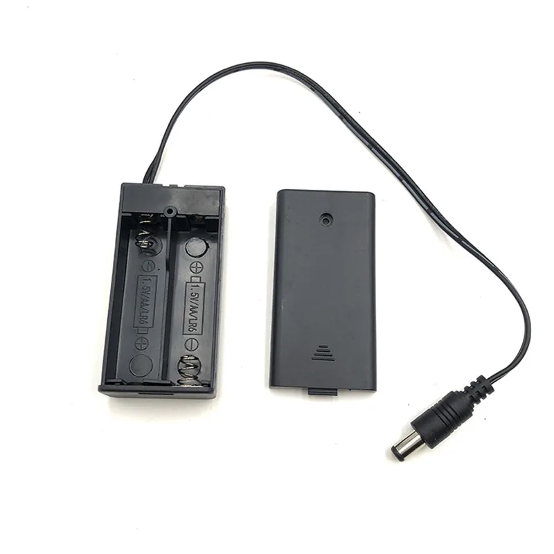 

Plastic 2 x 1.5V AA Battery Holder Case Shell 2 Slots 3V AA Batteries Storage Box Cover With OFF/ON Switch Wires+DC Port