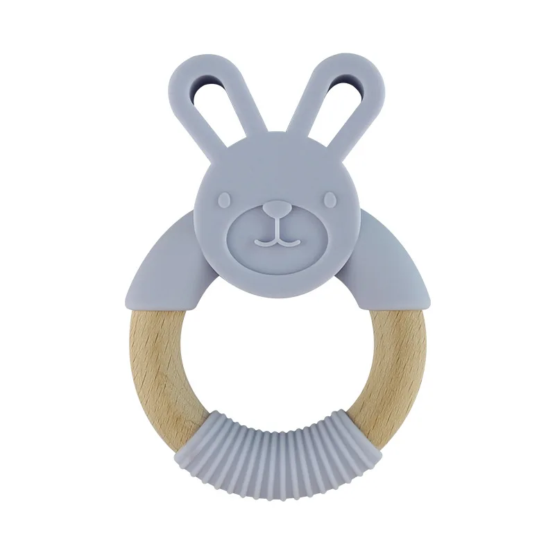 Animal Silicone Teether Wooden Ring 1Pcs BPA Free Nursing Accessories Chewable Rattle Circle Newborn Shower Gifts Baby Teethers