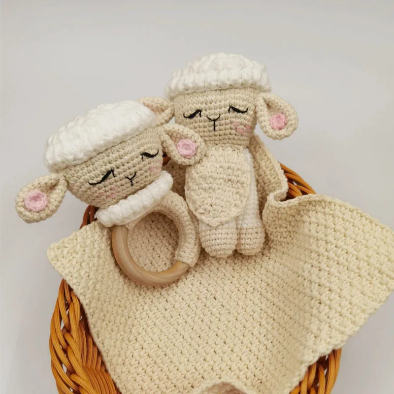 1Pcs Crochet Pattern Lamb baby rattle Handmade baby shower gift Pregnancy gift Crochet Baby Teething Ring Shower Gift