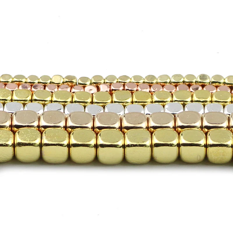 Gold Color Square Cube 2/3/4/6MM Natural Stone Pendant Hematite Spacer Loose Beads For Jewelry Making DIY Bracelets Accessories