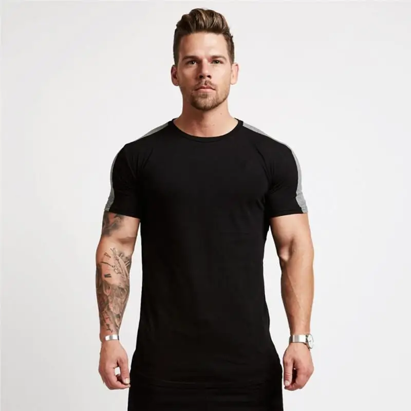 Gym Fitness tshirt Men Bodybuilding Workout Skinny T-shirt Male Cotton Sport Tee shirt Tops Summer Casual Short sleeve Clothing