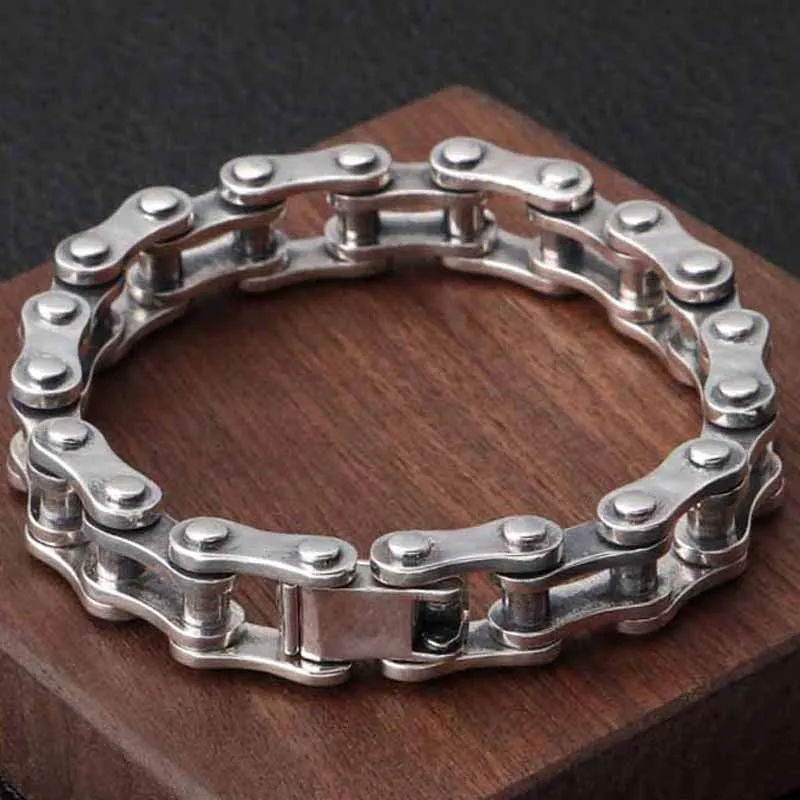 

100% 925 Sterling Silver Bracelet Male Biker Motorcycle Chain Link Bracelets Boys Mens Moto Chain Sport Punk Fine Cool Jewelry