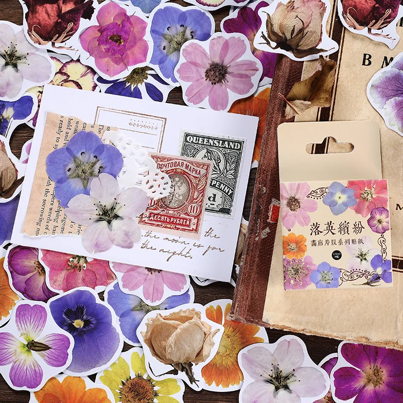 46 pcs/box Vintage flower Scrapbooking Diy Stickers Decorative Retro cat Stamp bill Diary Journal Washi Paper Sticker for Art