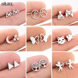 New Earrings 2026 Fashion Stainless Steel Wave Round Triangle Tree Mouse Earrings Small Heart Studs pendientes de pajaros