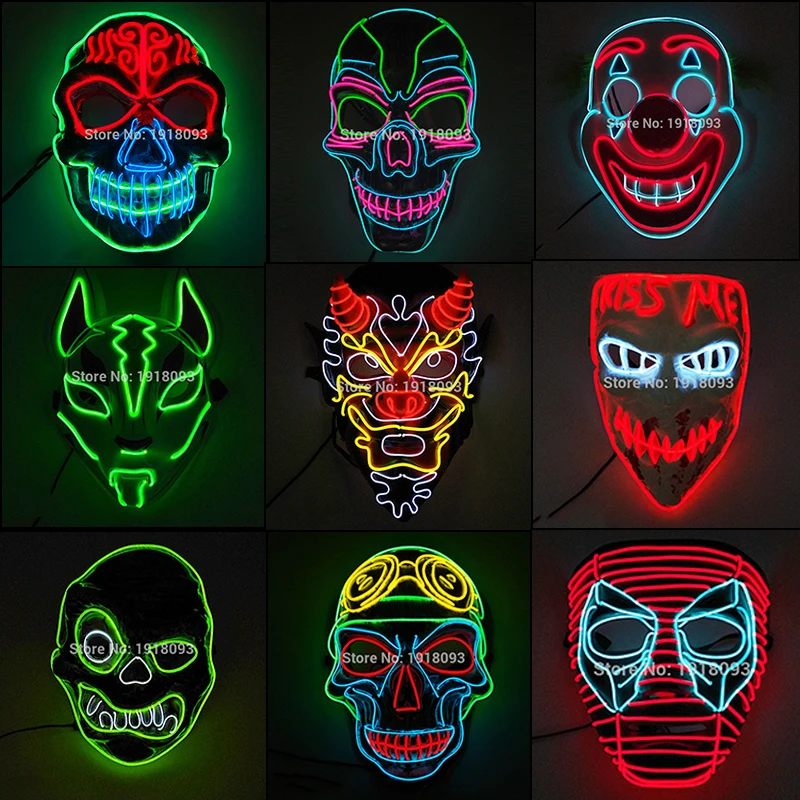 Fashion Masque Masquerade Masks Halloween Glow Party Supplies Neon Mask LED Mask EL Mask Halloween Horror Props