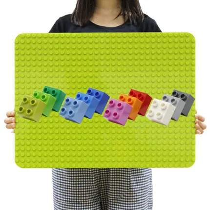 512 Duoploes Big Bricks Base Plate 16*32 Dots 51*25.5cm Baseplate Big Size Building Blocks Fllor Toys DIY Compatible Green Board