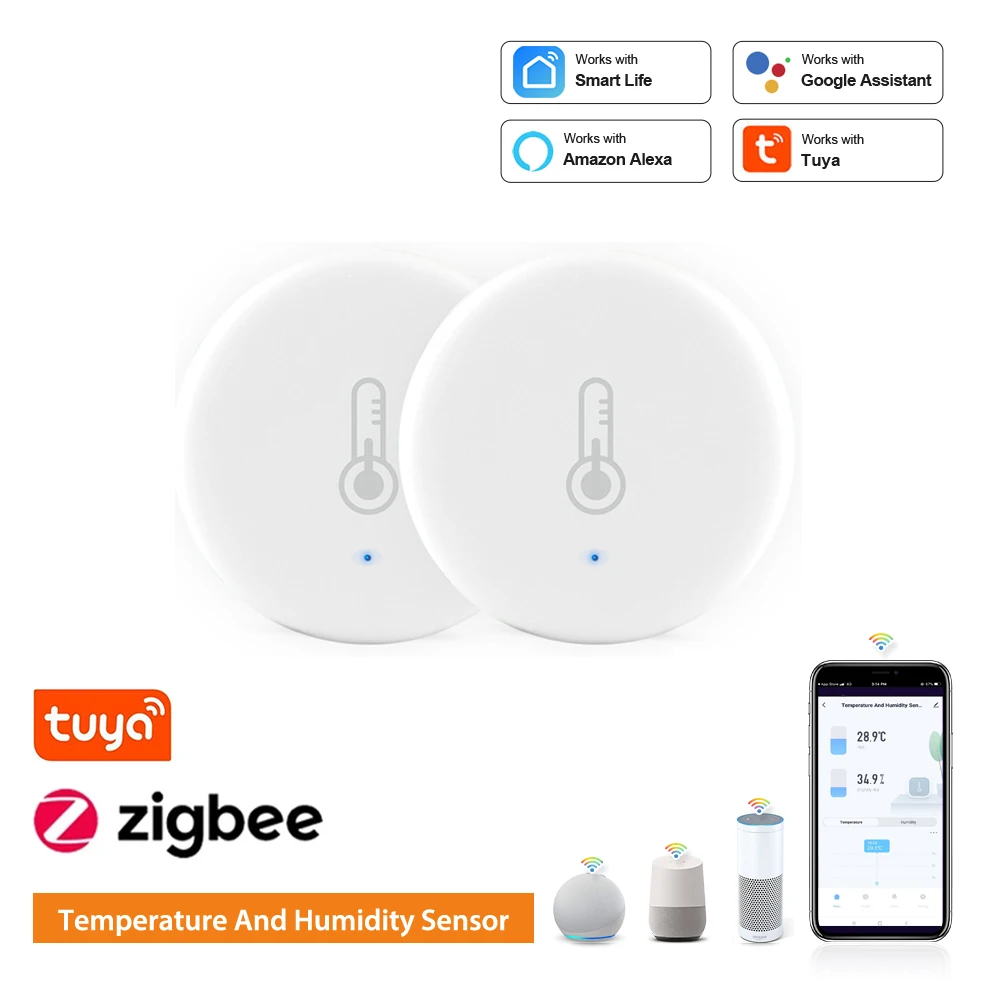 Tuya Zigbee-Capteur de température et d\'humidité, Smart Home, Therye.com Hygromètre nous-mêmes avec Alexa Google Assistant et Zigbee airies