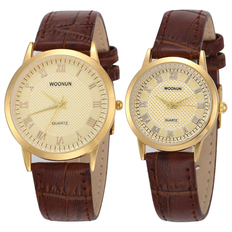 Top Brand Luxury Couple Watches For Lovers Valentine Gift Woonun Leather Strap Quartz-Watches Women's Men's Ultra-thin Watches