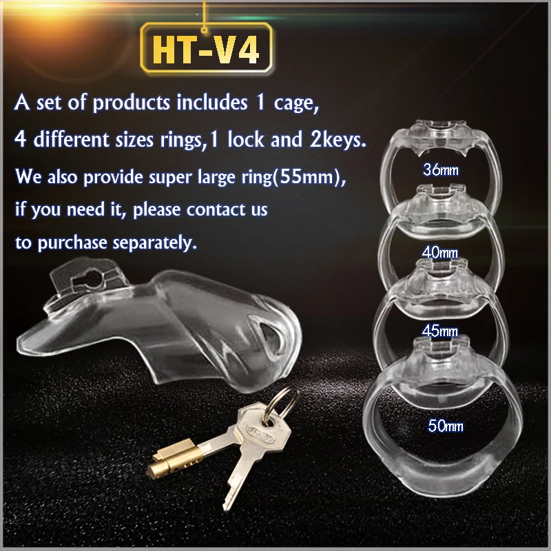 New Upgrade 100% Bio-sourced Resin Male Chastity Cage With Four Cock Ring Sex Toys For Men Gay Penis Ring Chastity Device Lock