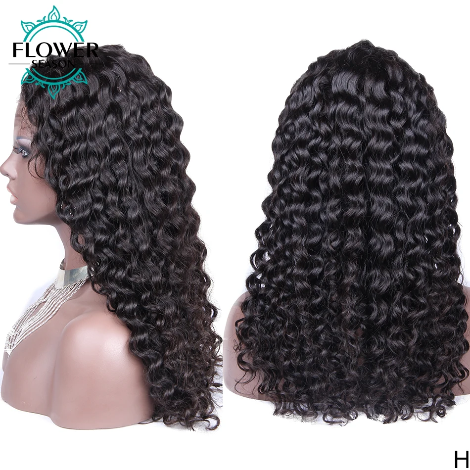 Flowerseaso-Peluca de cabello humano ondulado de 13x6 para mujer, postizo de encaje frontal, pelo Remy indio con 180de densidad, pelo predespuntado