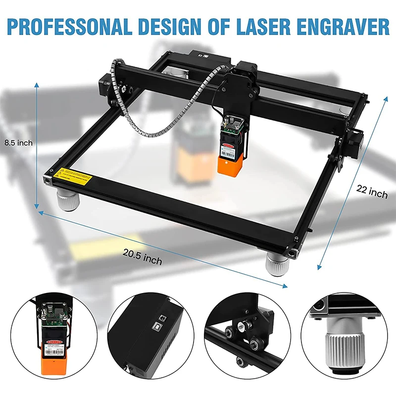 Grabador láser de 20W, máquina cortadora de grabado láser, máquina de enfoque fijo preciso mejorada, área de trabajo de 400x400mm