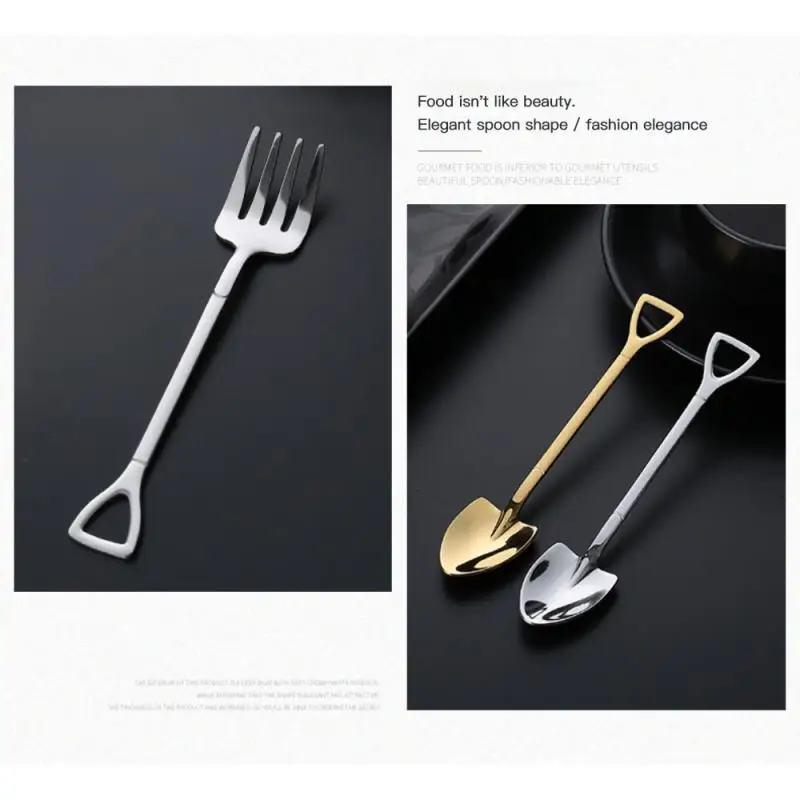 Stainless Steel Spade Fork Shovel Shape Ice Cream Dessert Spoon Fork Multi-color Spoon Fork Kitchen Long Handle Tableware Sale