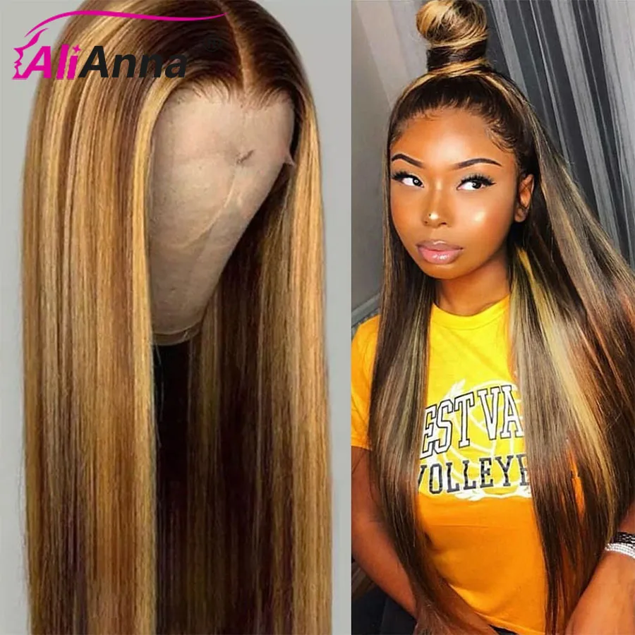 Highlight Wig Human Hair Straight Lace Front Human Hair Wig Honey Blonde Ombre P4/27 Colored Lace Front Wigs For Women