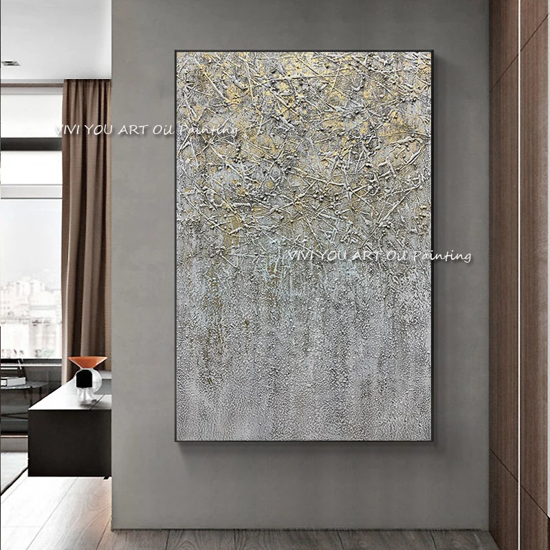 100% handmade beige Gold Foil grandeur Elegant Abstract Painting Large wall Painting Texture Art oil Painting For Living Room