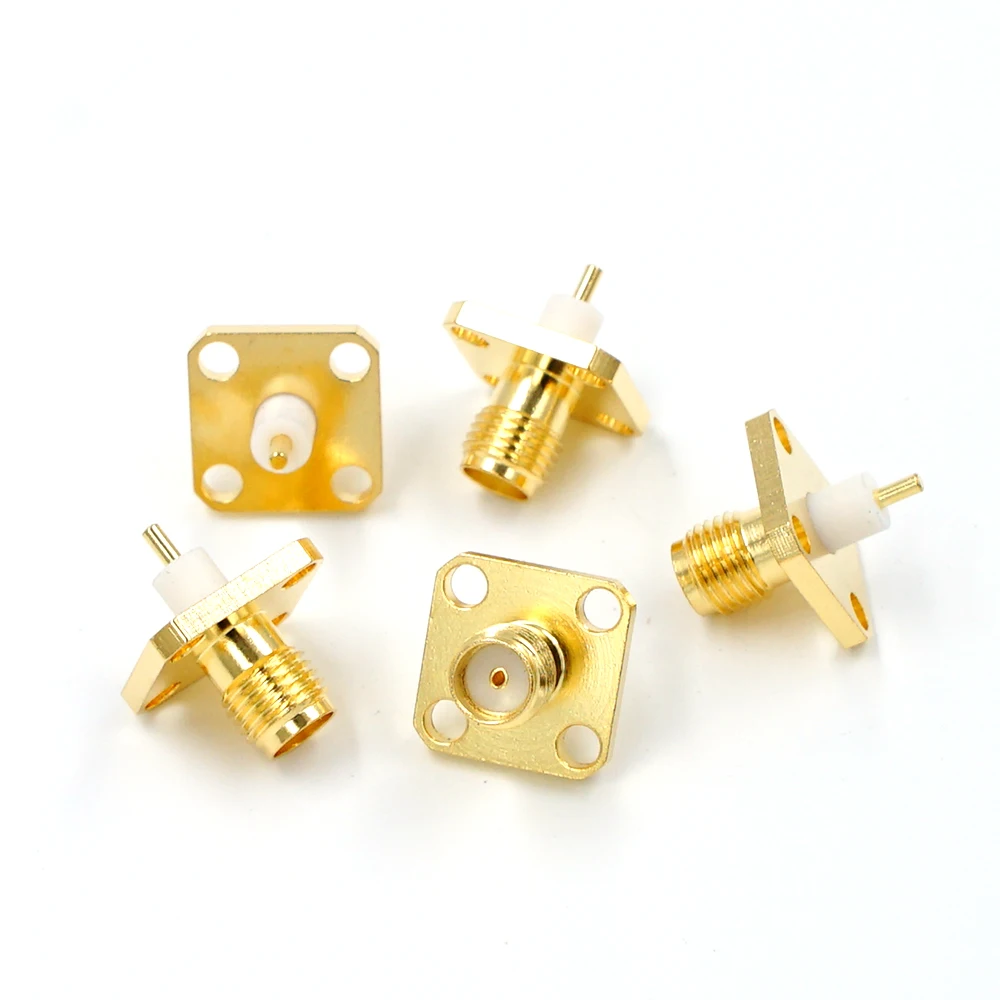 10PCS SMA หญิง Jack แผง Mount RF Coax Connector หน้าแปลน Solder ทองชุบทองแดง