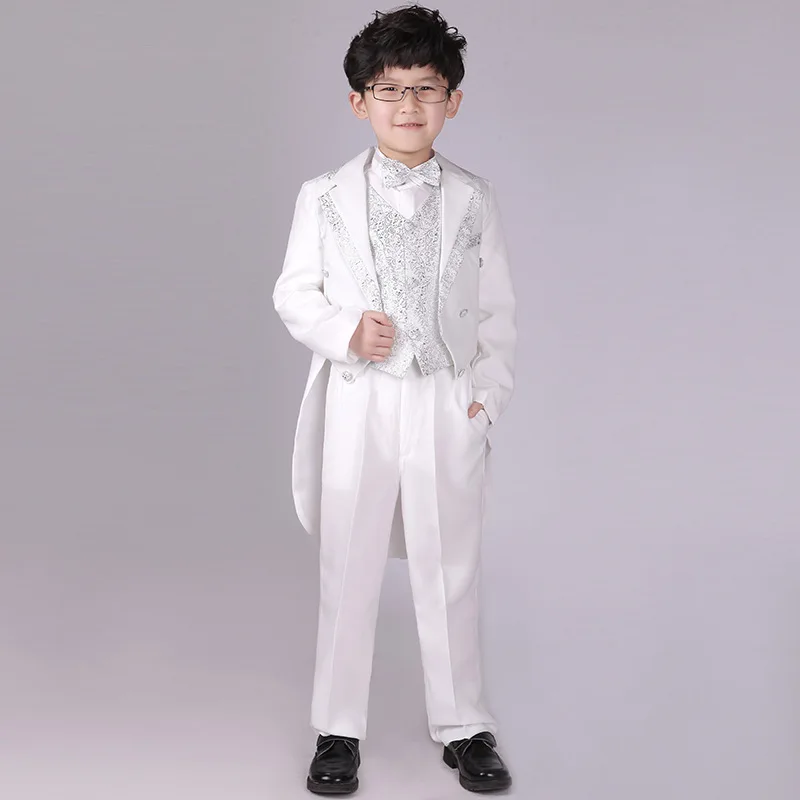 Kids Formal Suits Boys Swallow Tail Suit Chorus Clothing Black White Long Sleeve Magician's Costume Wedding Piano Performing