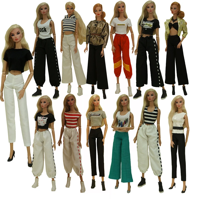 Super Model Fashion Doll Clothes Set For 1/6 Doll Outfits Dolls Accessories Casual Wear Wide Leg Pants Kids Toys For Girls Gift