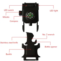 Kit di pronto soccorso per esterni con fibbia a LED multifunzione Paracord bracciale fibbia sopravvivere strumenti sopravvivenza fischio fibbia