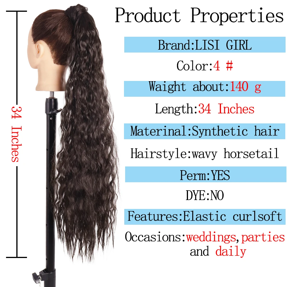 34Inches Synthetic Wavey Long Natural Hair Ponytail Extension Wrap Around Clip in Hair Piece Curly Pony Tail For Woman Fake