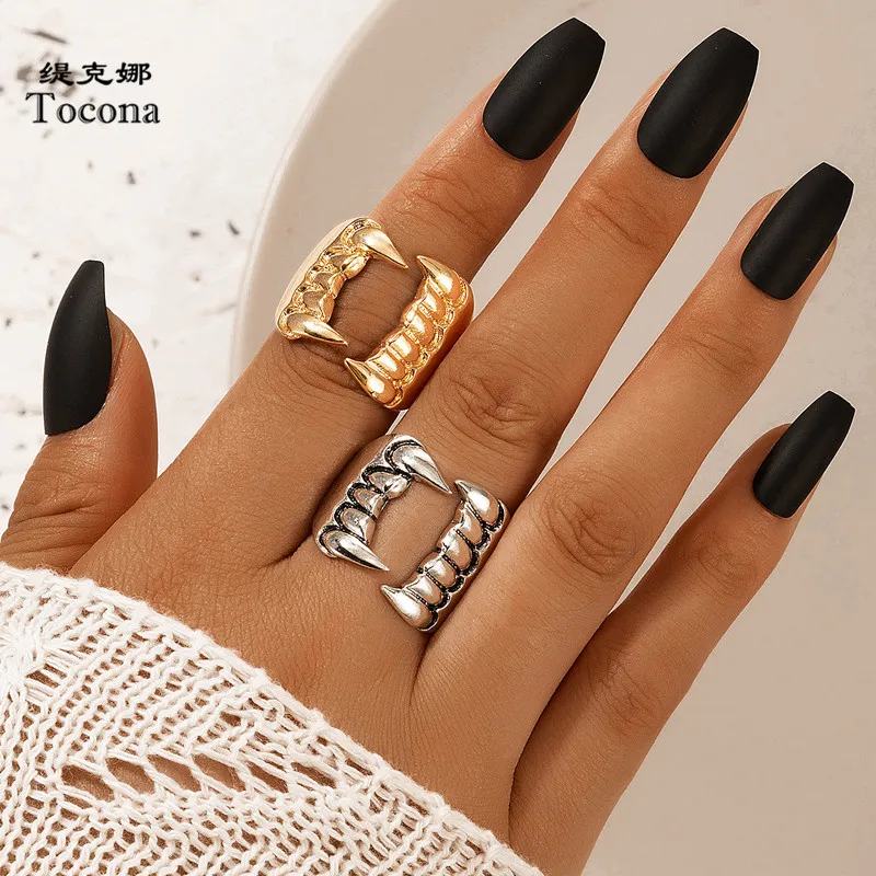 Tocona 2pcs/sets Punk Tooth Joint Ring Sets for Women Men Charms Hollow Out Geometric Alloy Metal Party Jewelry кольца 19696