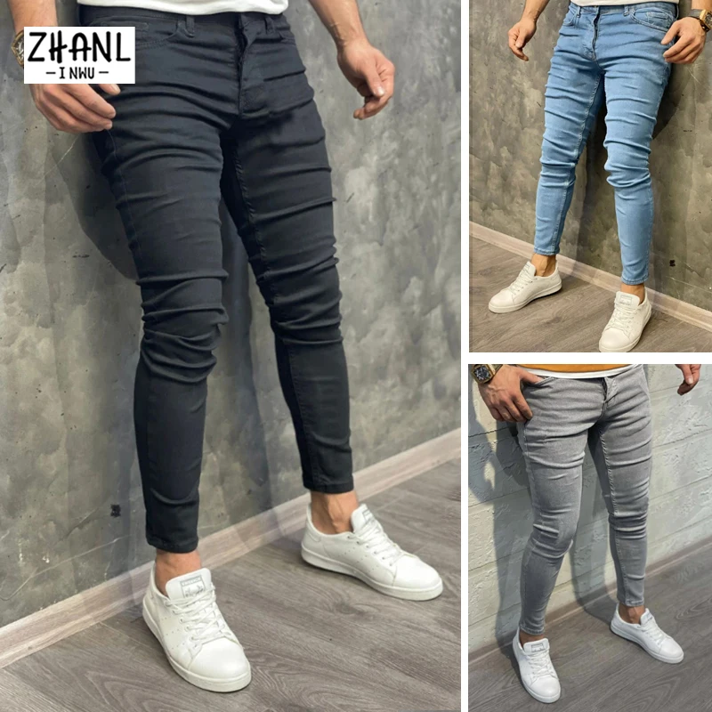 

New Man Pants Retro Stretch Jeans Casual Slim Fit Trousers Male Washing Zipper Plus Size Pencil Pants Denim Skinny Jeans for Men