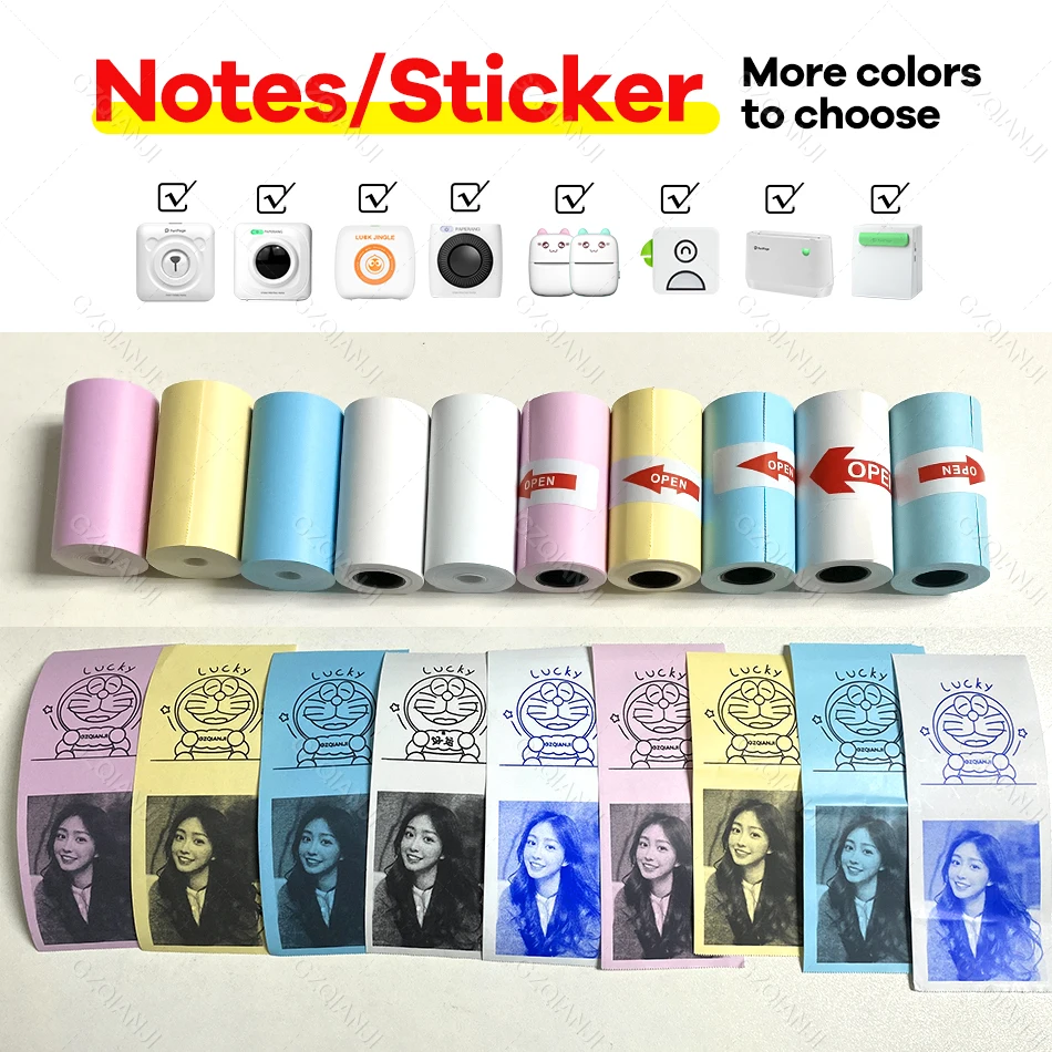 Thermal Color Sticker Notes Label Photo Paper Self-adhesive Paper Roll for 58mm Peripage A6 A8 A9 Paperang P1 P2 Thermal Printer