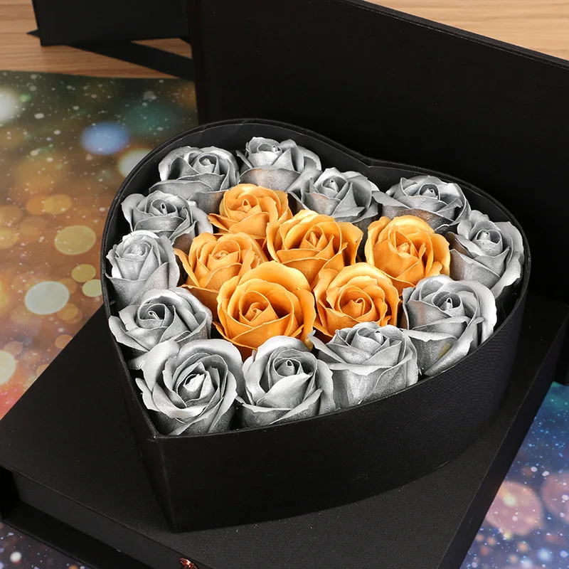 24/50Pcs Gold Silver Artificial Rose Flower Heads Soap Fake Roses DIY Craft Bouquet Wedding Valentine Home Party Decoracion