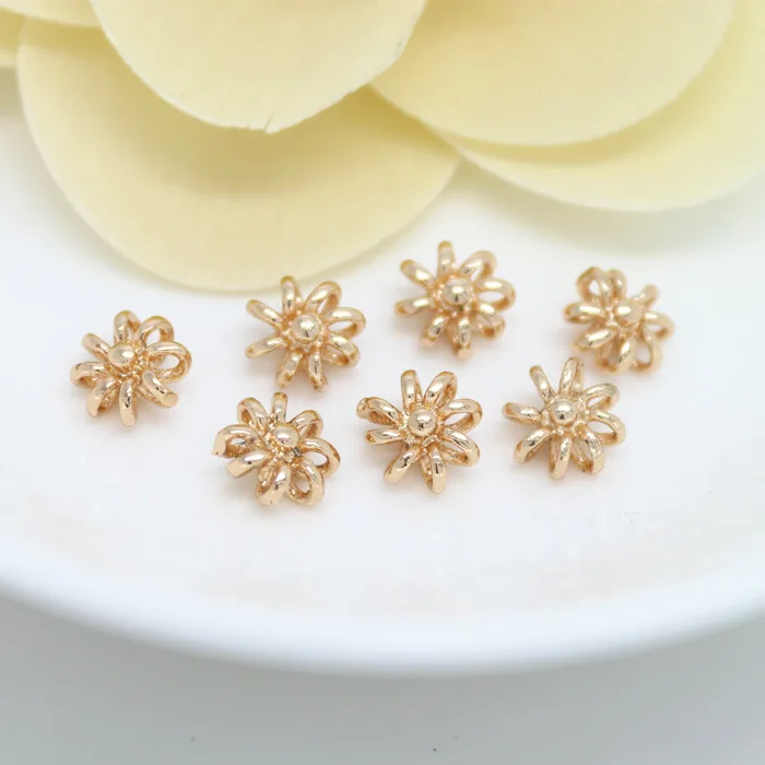 (1582)10PCS 8MM 24K Champagne Gold Color Plated Brass Flower Charms Pendants High Quality Diy Jewelry Accessories