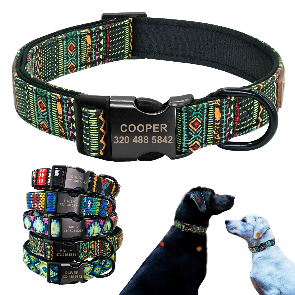 

Pet Collar Personalized Dog ID Tag Collar Nylon Printed Custom Dogs Collars Adjustable Antilost for Medium Large Dogs Pitbull