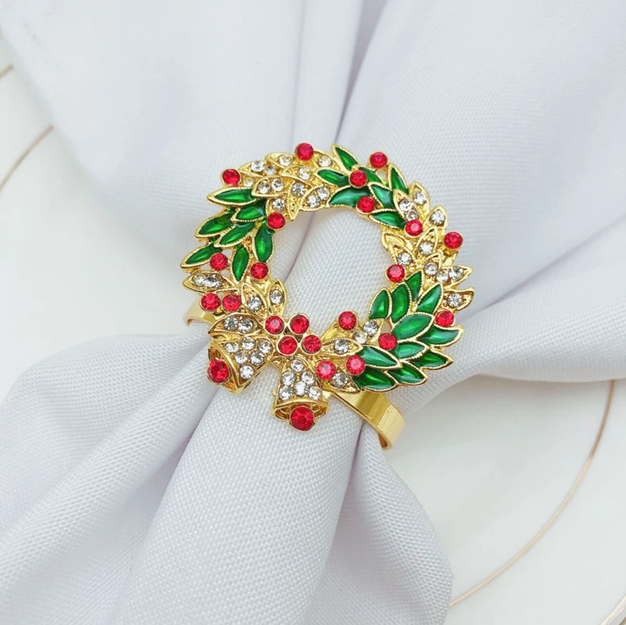 

12pcs/lot New Christmas wreath napkin ring diamond napkin ring napkin buckle holiday party hotel desktop decoration