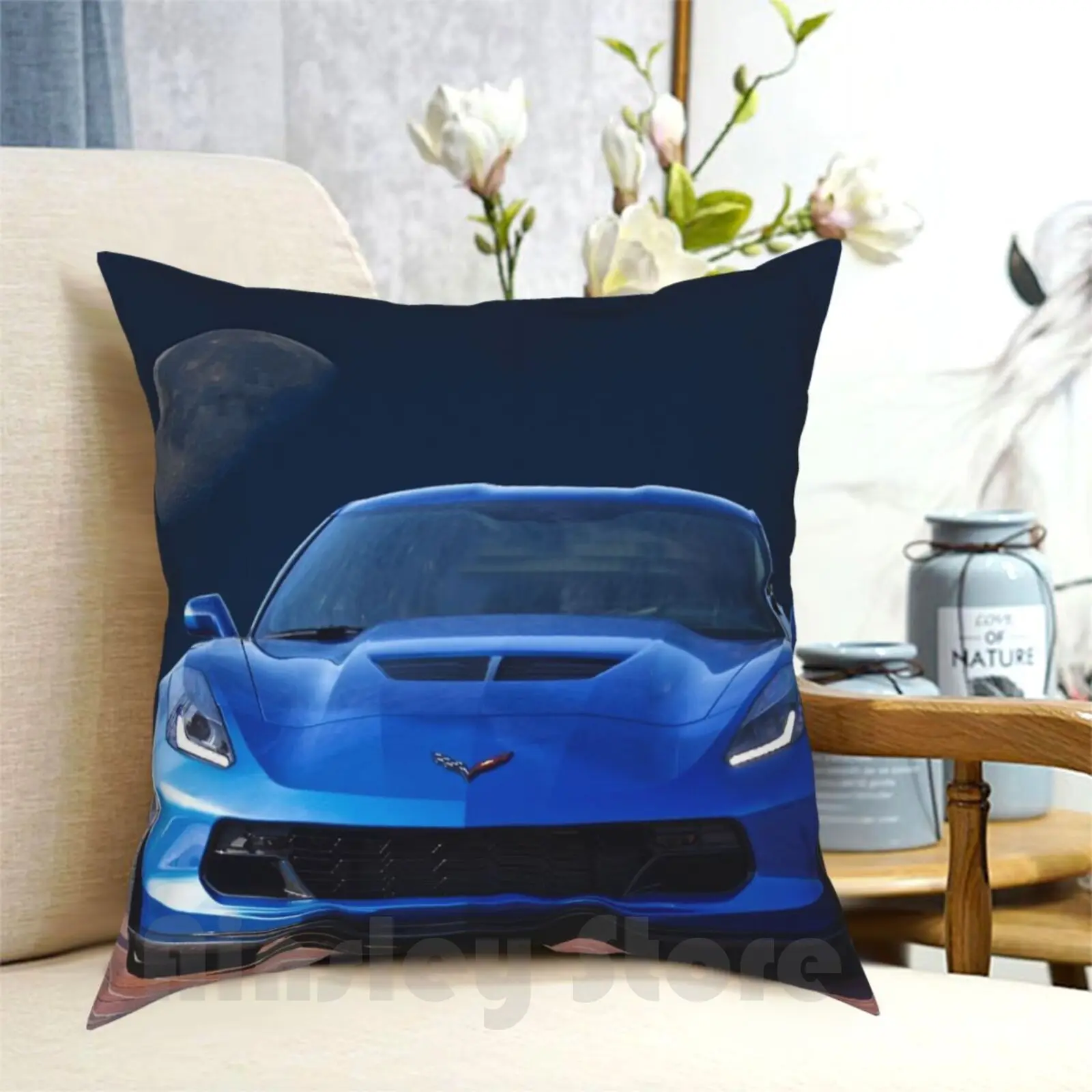 Chevrolet Corvette C7 'Blue Moon' Pillow Case Printed Home Soft Throw Pillow Auto Automobile Automotive Car