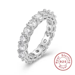 925 SILVER PAVE Round cut 4*4mm FULL SQUARE Simulated Diamond CZ ETERNITY BAND ENGAGEMENT WEDDING Stone Rings Size 5,6,7,8,9,10