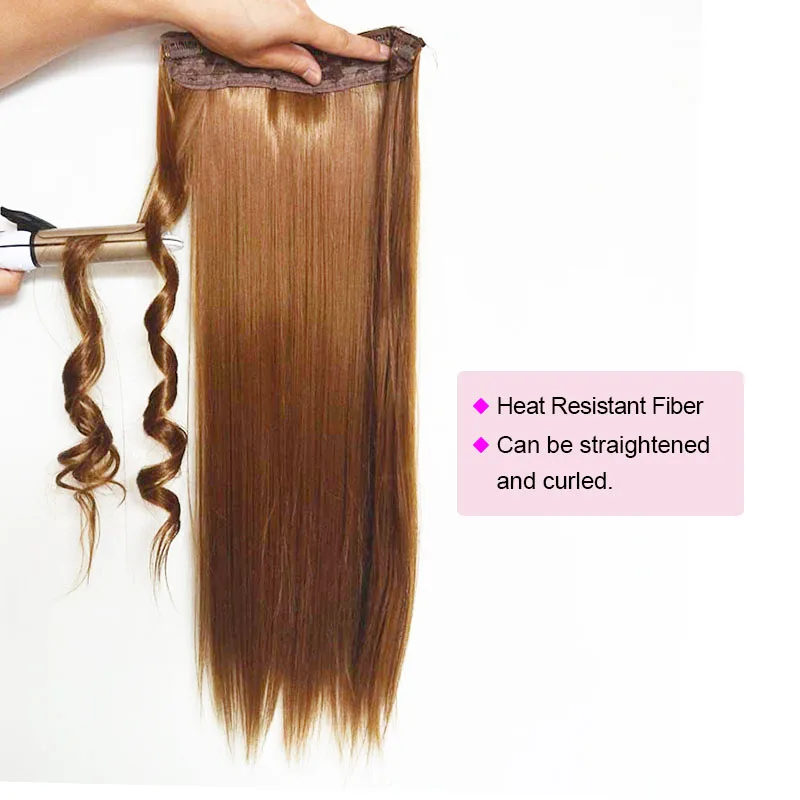 Jeedou Long Straight Clip in Hair Extensions 7pcs/set For Full Head Synthetic Hairpiece Black Light Brown Color